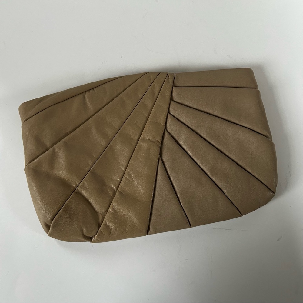Set of 2 Vintage Leather Clutch Handbags Blue Taupe Chic Minimal Classic - Picture 11 of 16
